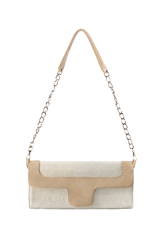 Women's natural beige and biscuit beige luxurious elegant clutch for ceremonies, weddings and evenings out. - Top view